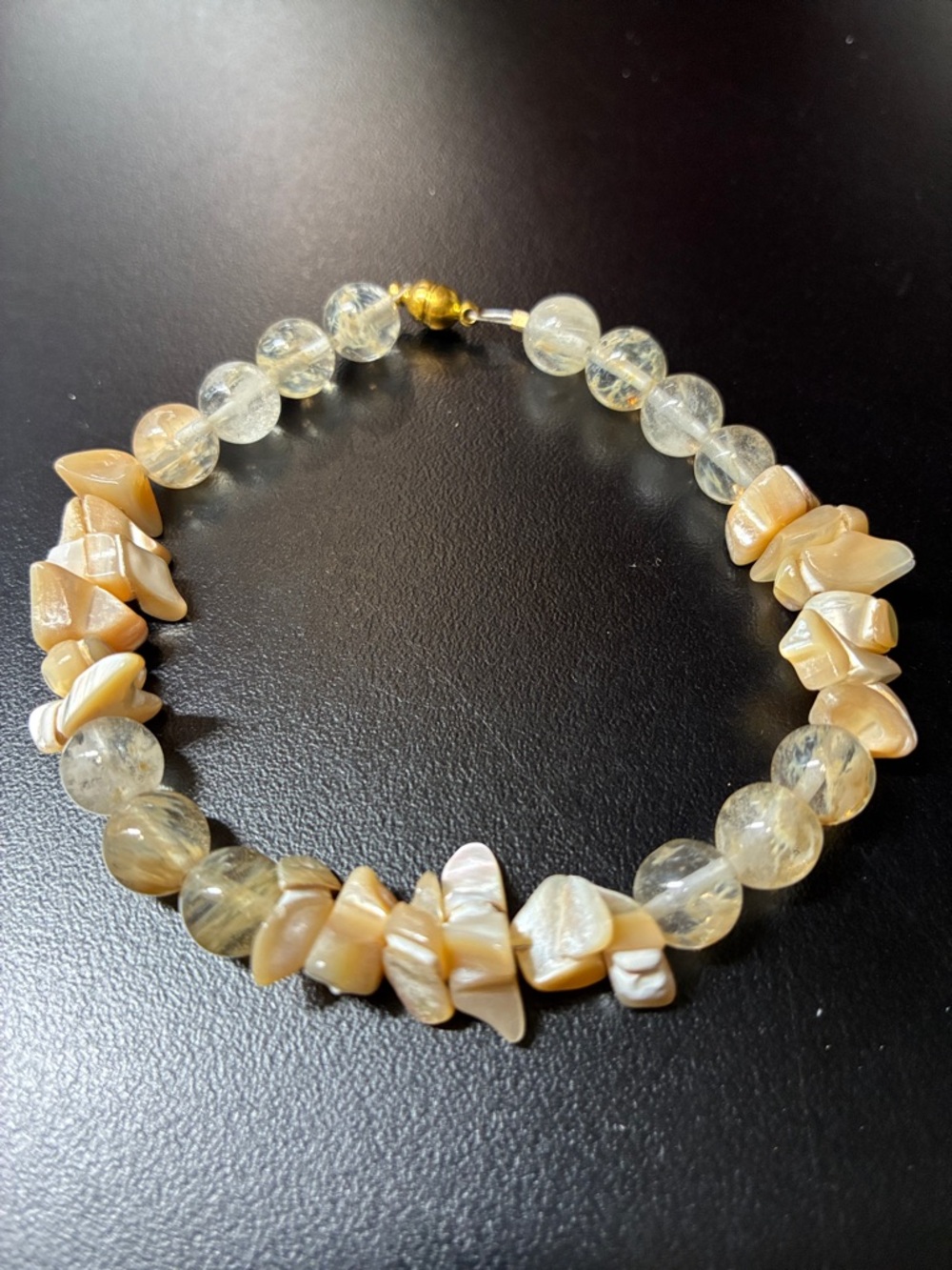 Beige Mother-of-Pearl and Natural rutilated quartz gemstone Bracelet